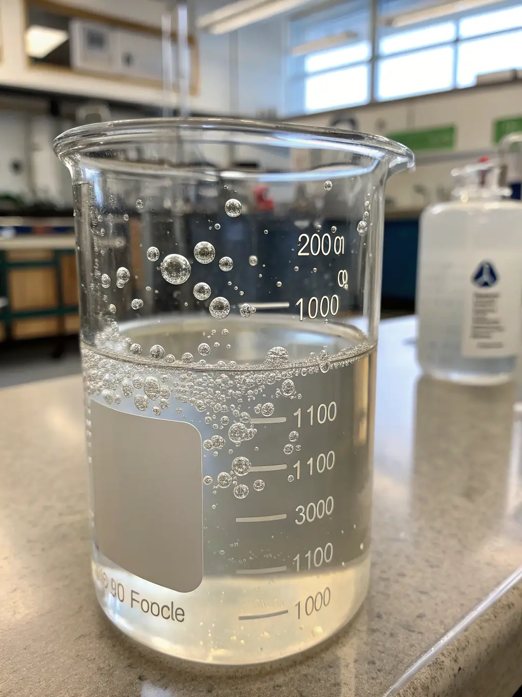 A chemical-resistant label submerged in a chemical solution, demonstrating its ability to resist corrosion and maintain its print quality.