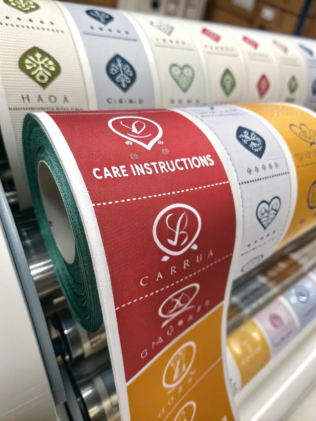A close-up shot of a variety of high-quality, vibrant labels showcasing different textures and finishes, emphasizing the superior quality Yourslabel provides.