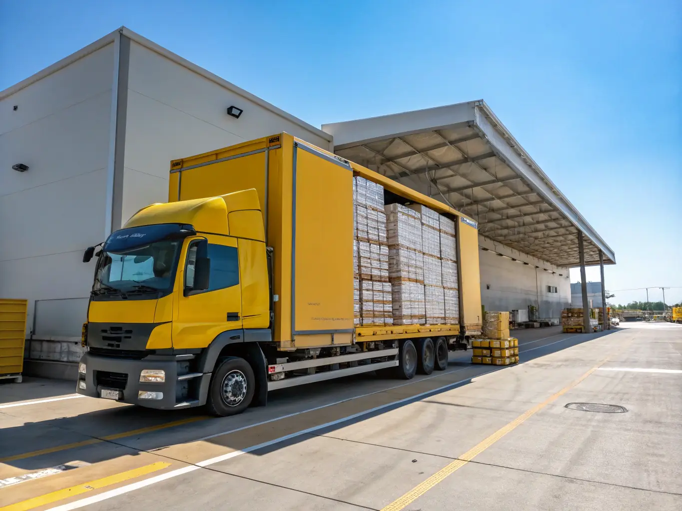 A photo of a Yourslabel delivery truck arriving at a customer's location, symbolizing the reliable and timely delivery service.